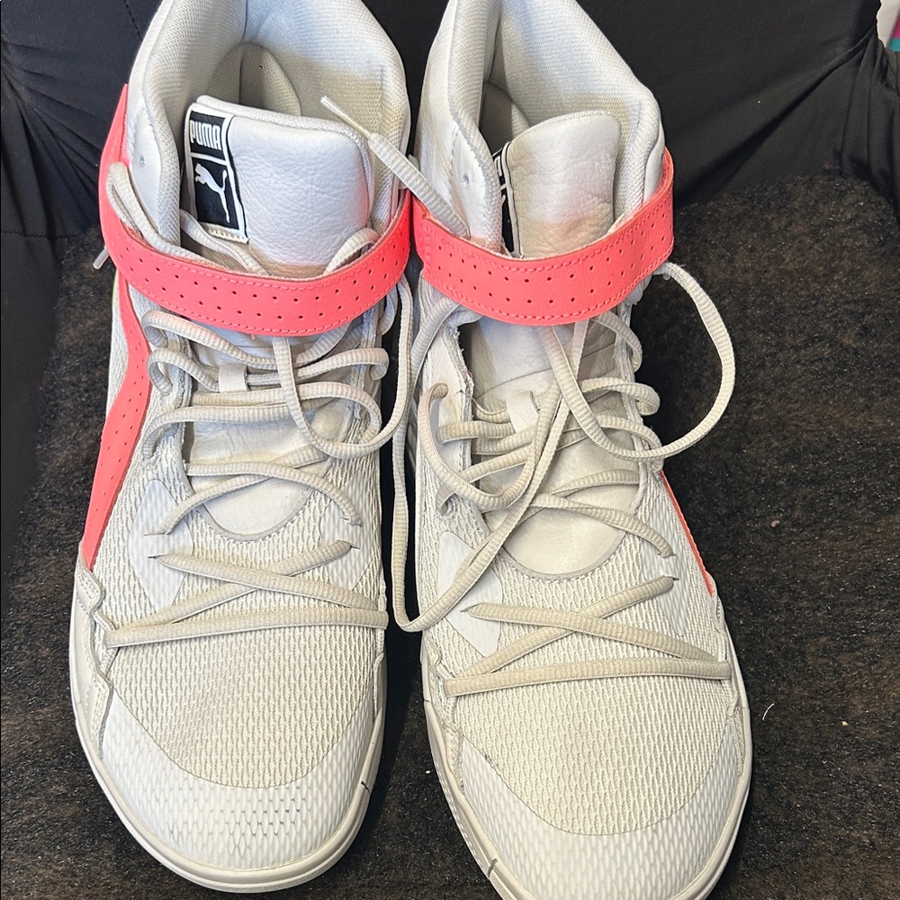 Puma White Sneakers with Coral and Yellow Accents